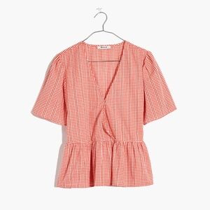Madewell Red Gingham Wrap Top